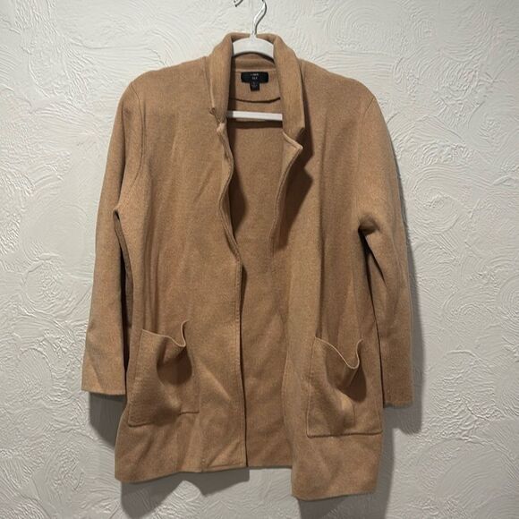 J. Crew 365 Open Front Tan Sweater Blazer Merino Wool Size Large - Picture 1 of 8